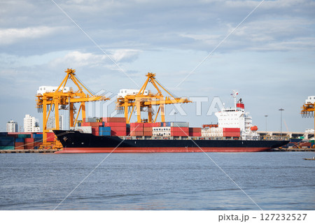 Cargo ship at port in Bangkok city, Thailand. 127232527