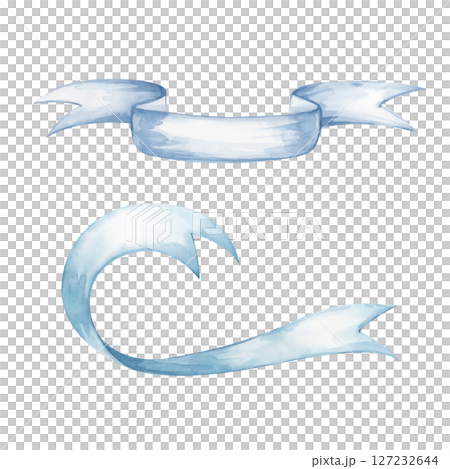 A mini set of two watercolor ribbons, hand-drawn on a white background. A banner for the text. The illustration of the festive ribbon is presented separately. A template for use on labels, postcards 127232644