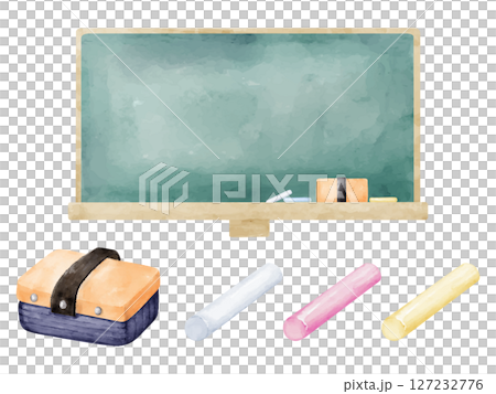 A set of watercolor-style blackboard, blackboard eraser and chalk A set of watercolor-style blackboard, blackboard eraser and chalk 127232776