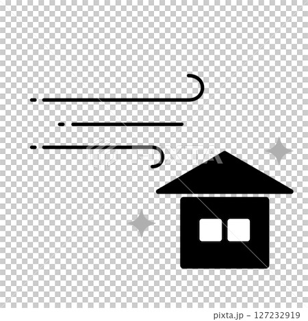 Illustration of a house that can withstand strong winds Illustration of a house that can withstand strong winds 127232919