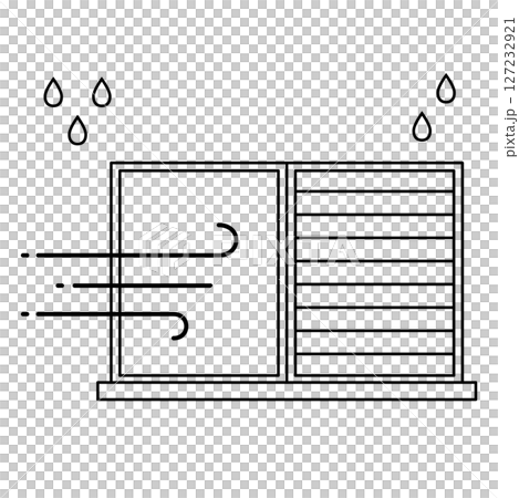 Illustration of closing shutters to protect against typhoons 127232921