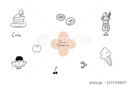 デザート&スイーツメニューセット_手書きイラスト｜線画 127233007