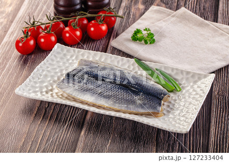 Salted herring fillet with skin Salted herring fillet with skin 127233404