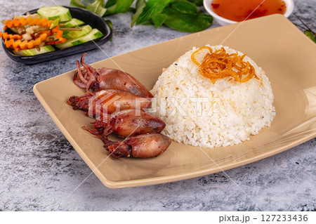 Tasty baby swuid with rice 127233436