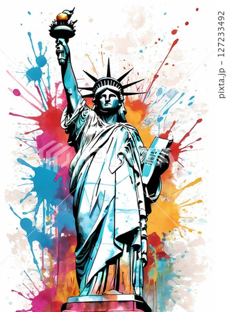 Colorful Abstract Statue of Liberty Illustration Modern Pop Art Style. perfect for t-shirt, banners Colorful Abstract Statue of Liberty Illustration Modern Pop Art Style. perfect for t-shirt, banners 127233492
