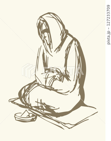 Vector Drawing. Girl askng for Alms 127233709