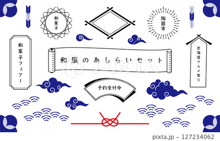 和風の装飾。和のあしらい。和柄で和モダンなフレームと飾りセット。 127234062