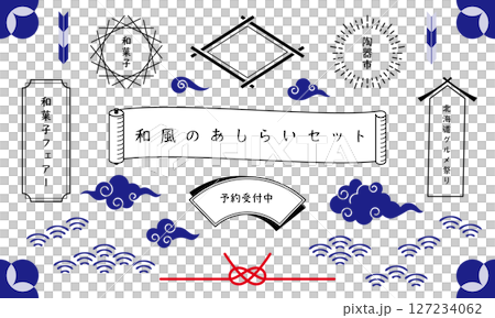 和風の装飾。和のあしらい。和柄で和モダンなフレームと飾りセット。 127234062