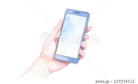 手に持ったスマートフォン 127234112