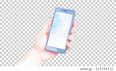 手に持ったスマートフォン 127234112