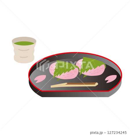 桜餅とお茶　イラスト 127234245