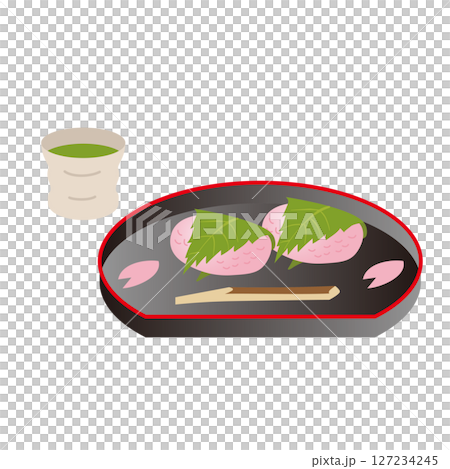 桜餅とお茶　イラスト 127234245