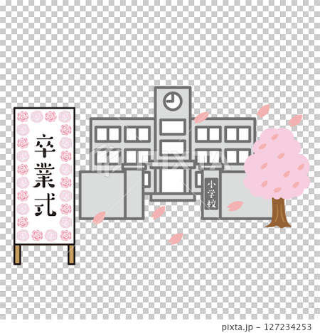 桜の花びらと卒業式　イラスト 127234253