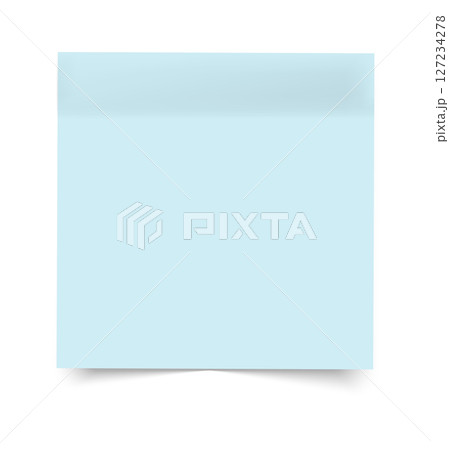 Light blue sticky note with curled bottom edge and soft shadow, blank and isolated on white background, clean and minimal look. 127234278
