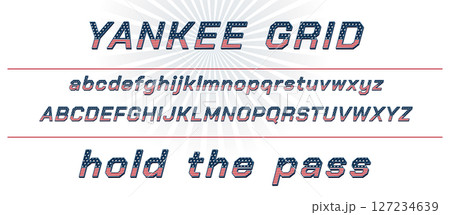 Alphabet for celebration design 4th july patriotic theme in vintage style on white background. 3D letters with stars and stripes. Vector illustration. American independence Patriot day. Alphabet for celebration design 4th july patriotic theme in vintage style on white background. 3D letters with stars and stripes. Vector illustration. American independence Patriot day. 127234639