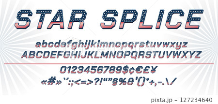 Alphabet for celebration design 4th july patriotic theme in vintage style on white background. 3D letters with stars and stripes. Vector illustration. American independence Patriot day. Alphabet for celebration design 4th july patriotic theme in vintage style on white background. 3D letters with stars and stripes. Vector illustration. American independence Patriot day. 127234640