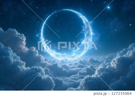 nighttime sky with clouds and bright full moon 127235064