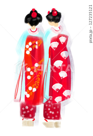 後ろ姿の舞妓さんのイラスト 127235121