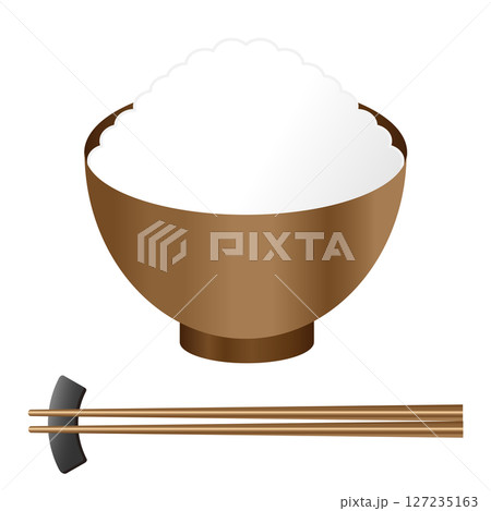 お茶碗に盛りつけられた白米と箸 127235163