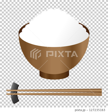 用飯碗和筷子盛裝的白米飯 127235163