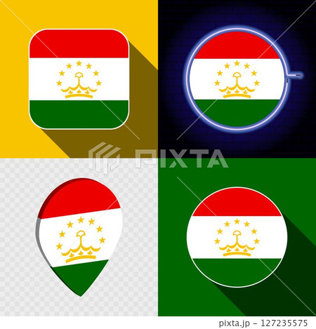 Set of modern icons with the national flag of Tajikistan. 127235575