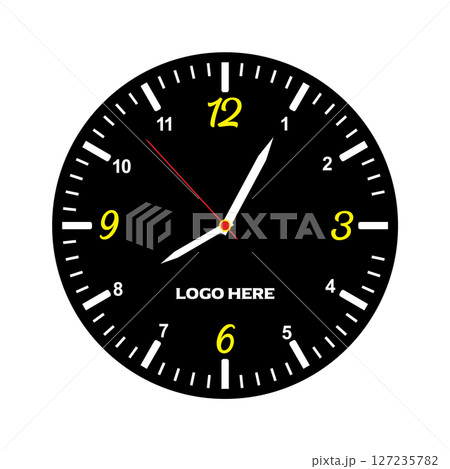 Black Clock Face with Yellow Numbers High Resolution Clock Image 127235782