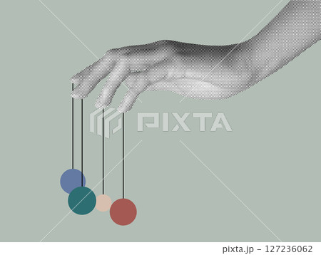 A marionette controlled by strings, symbolizing manipulation and power dynamics. The puppet, A marionette controlled by strings, symbolizing manipulation and power dynamics. The puppet, 127236062