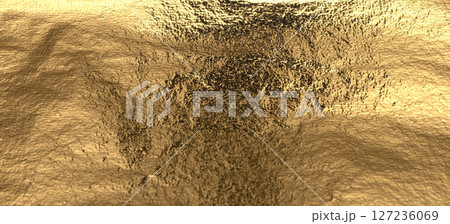 Gold metal foil background. Shiny, luxurious texture with vintage, brass surface and decorative 127236069