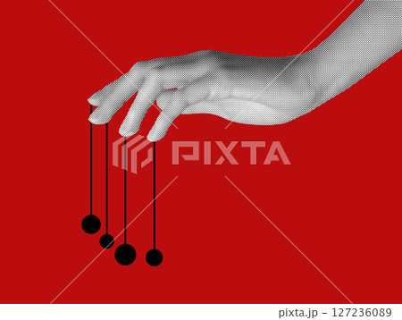 hand of the manipulator represents authority and tyranny, while the puppet, a woman, illustrates the 127236089