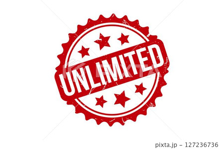 Unlimited Stamp. Red Unlimited Rubber grunge Stamp 127236736
