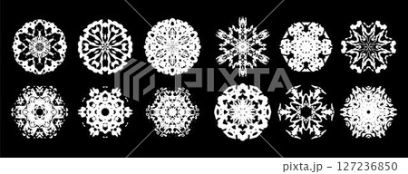 The image is a set of twelve different snowflakes, all in vector format. Each snowflake has a unique pattern, showcasing the intricate and symmetrical details that are typical of snowflakes. The image is a set of twelve different snowflakes, all in vector format. Each snowflake has a unique pattern, showcasing the intricate and symmetrical details that are typical of snowflakes. 127236850