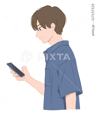 スマートフォンを持っている男性のイラスト 127237329