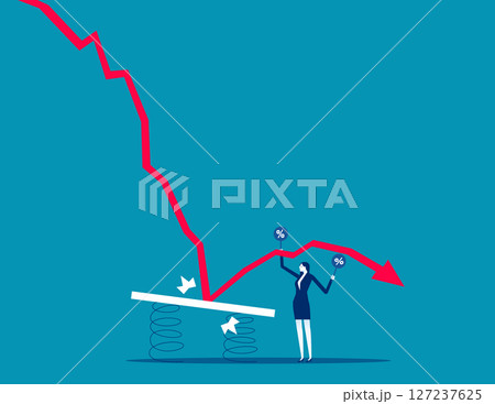 Economic crisis. Woman tries to soften it with an interst rate sign Economic crisis. Woman tries to soften it with an interst rate sign 127237625