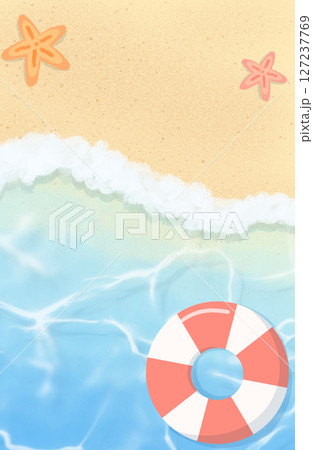 透明な海とヒトデと浮き輪のイラスト 127237769
