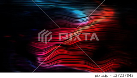 Abstract winding lines of different colors on a black background. Vector illustration in concept technology, science, music, modernity. 127237842