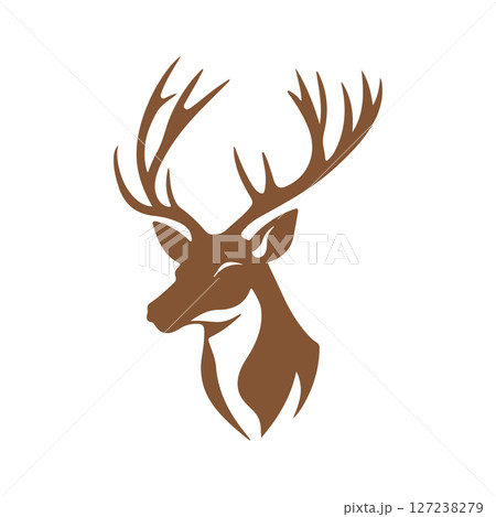 Majestic Deer Head Silhouette Brown Antlered Buck Illustration 127238279