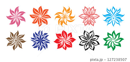 Colorful Floral Starburst Designs Perfect for Backgrounds and Crafts 127238507