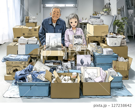 災害に備えるシニア夫婦のイラスト素材 127238642