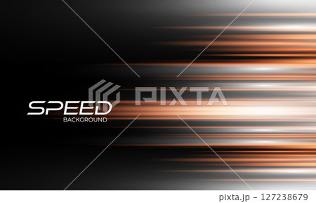 Orange and white high-speed background. Movement light trails effect on black abstract background. Wide technology banner with glowing lights motion effect. Orange and white high-speed background. Movement light trails effect on black abstract background. Wide technology banner with glowing lights motion effect. 127238679