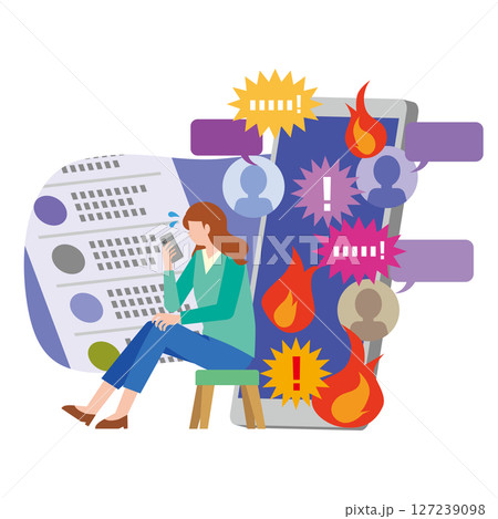 SNSで炎上する女性 127239098