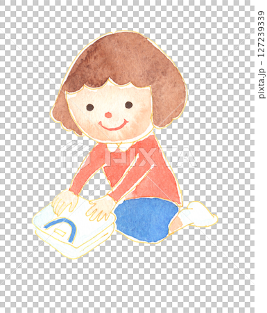 水彩風 洋服をたたむ子どものイラスト 保育・知育素材 水彩風 洋服をたたむ子どものイラスト 保育・知育素材 127239339