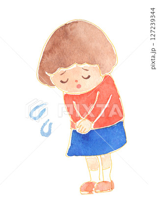 水彩風 謝る子どものイラスト 保育・知育素材 水彩風 謝る子どものイラスト 保育・知育素材 127239344