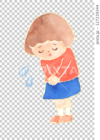 水彩風 謝る子どものイラスト 保育・知育素材 水彩風 謝る子どものイラスト 保育・知育素材 127239344