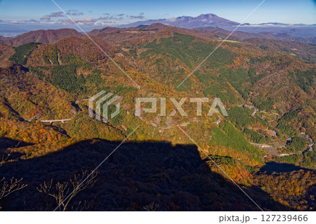 荒船山・艫岩から見る紅葉の山並みと浅間山 127239466