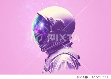 Astronaut in Cosmic Space with Colorful Stars and Nebulae Inside a Purple Background Astronaut in Cosmic Space with Colorful Stars and Nebulae Inside a Purple Background 127239564