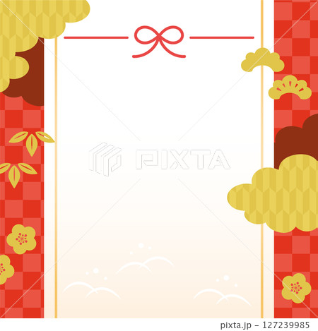赤い和柄の年賀状 127239985