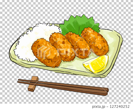 炸牡蠣盛在盤子裡，炸牡蠣的插圖材料 127240252