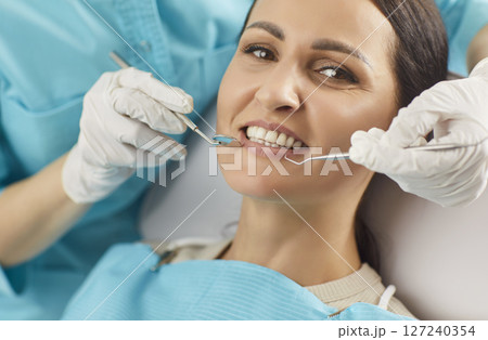 Portrait Of Woman Patient At Dentist In Hospital Portrait Of Woman Patient At Dentist In Hospital 127240354