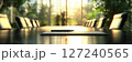 empty conference table with pen and notepad on it, professional atmosphere of corporate meeting or presentation 127240565