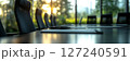 empty conference table with pen and notepad on it, professional atmosphere of corporate meeting or presentation 127240591